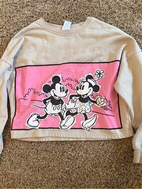Disney Beige Sweatshirt with Pink Mickey & Minnie Graphic